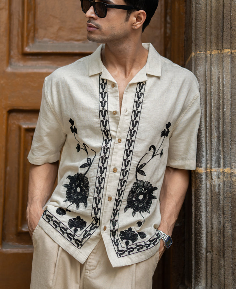 Natural Embroidery Linen Shirt.