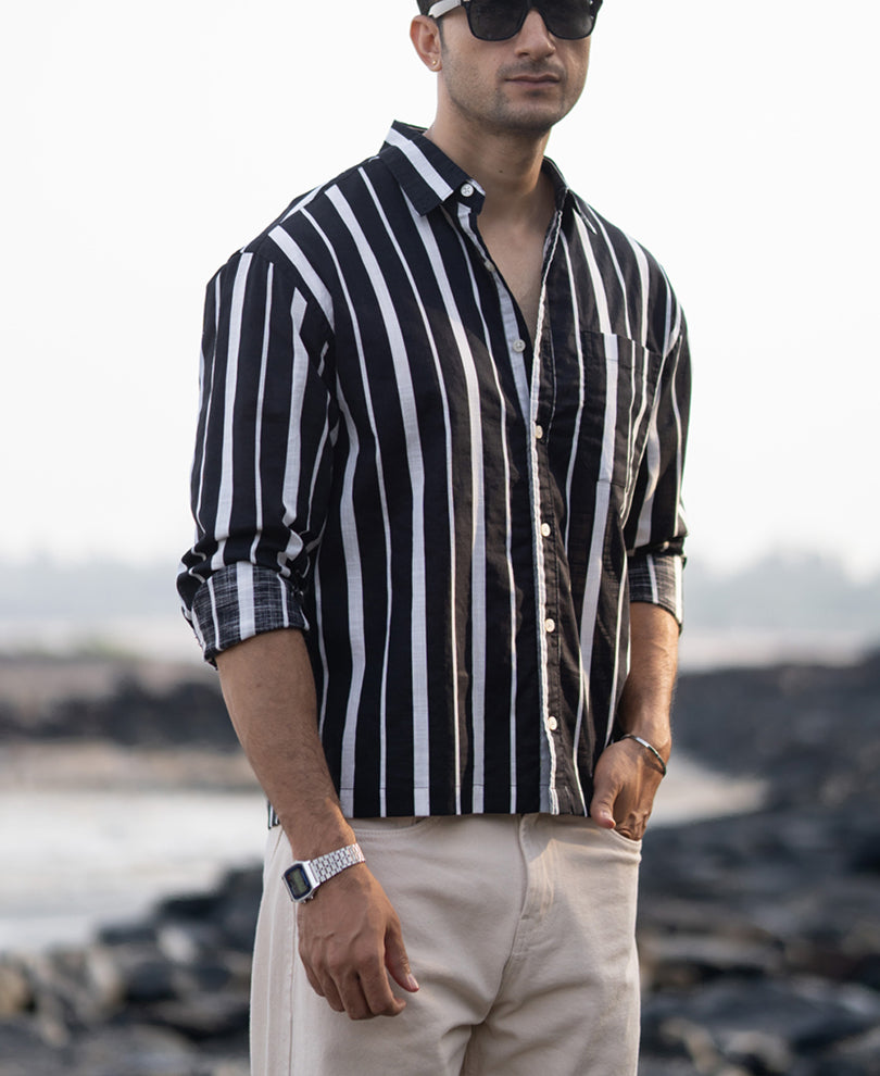 Black Lightweight Striped Shirt.