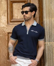 Navy Contrast Rib Detail T-Shirt