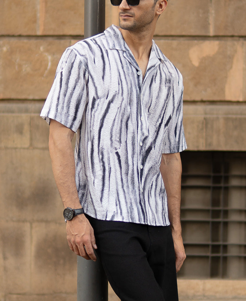 Grey Abstract Print Structured Shirt.