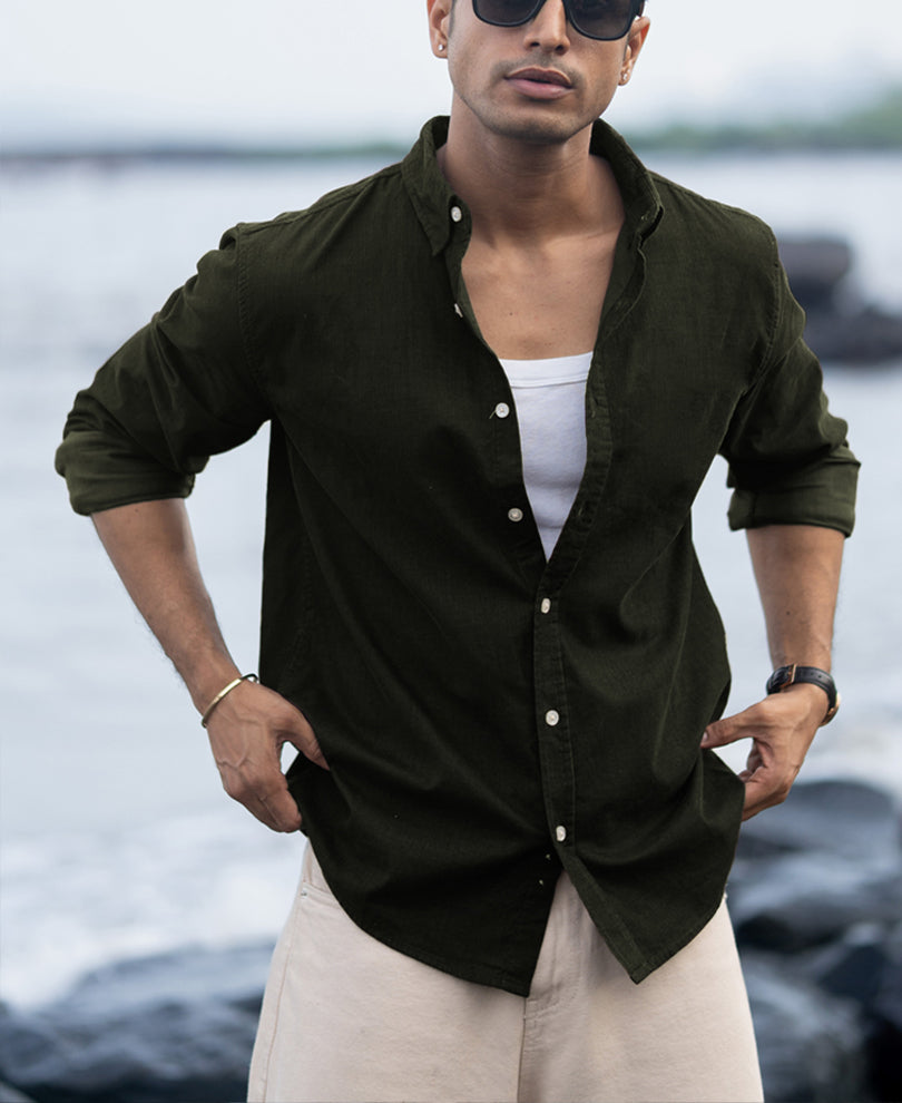 Dark Olive Corduroy Shirt.