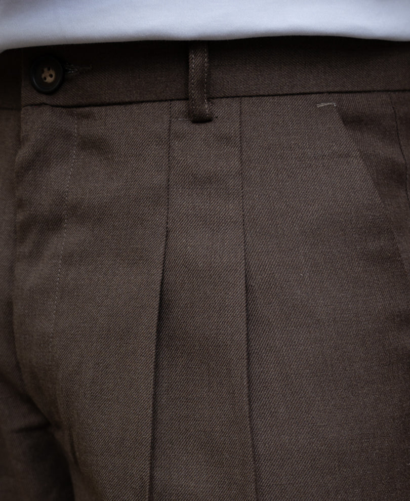 Brown Pleated Baggy Trousers