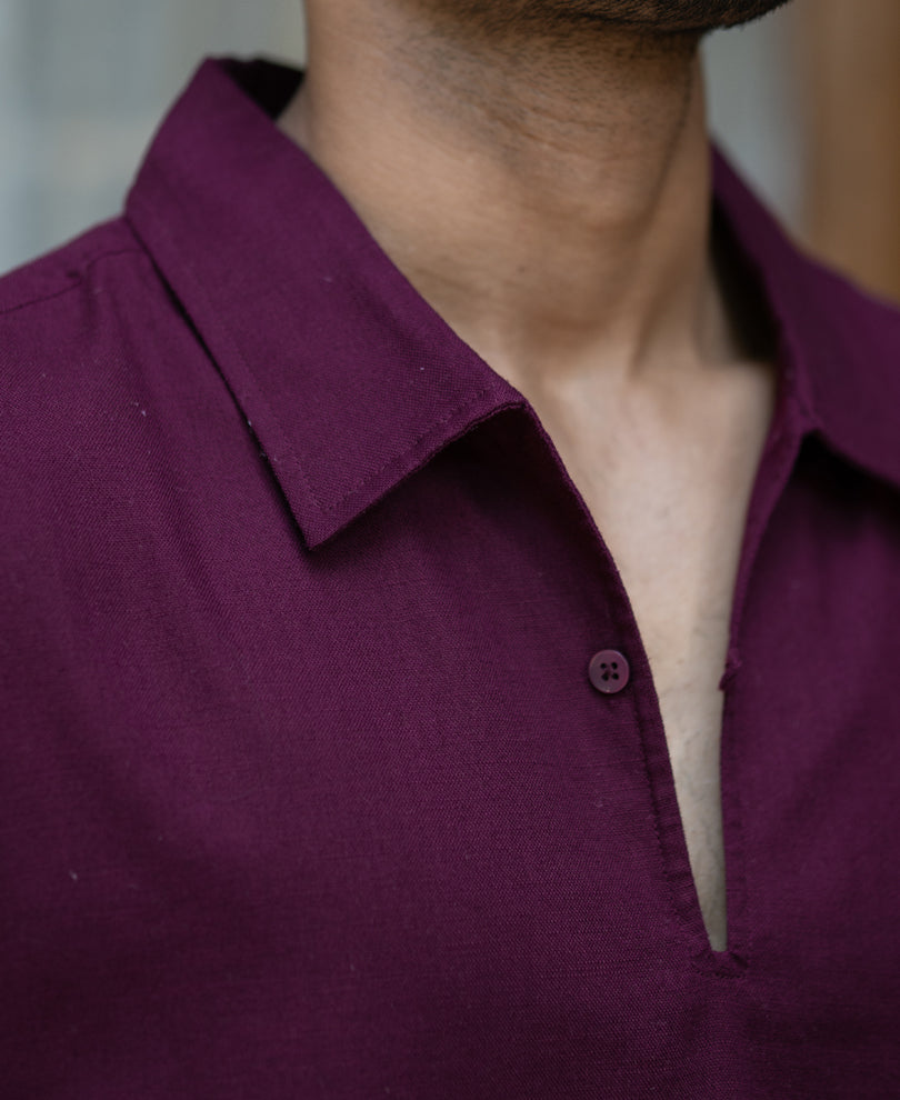 Wine Lightweight Structured Kurta Shirt.