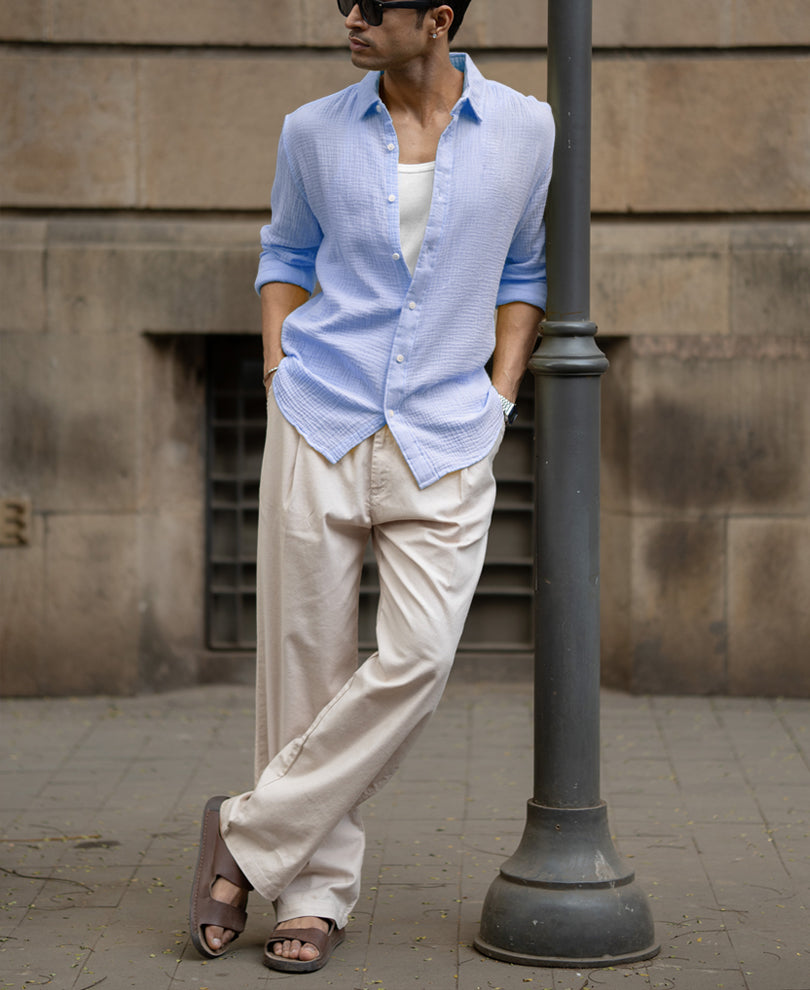 Light Blue Crinkled Shirt