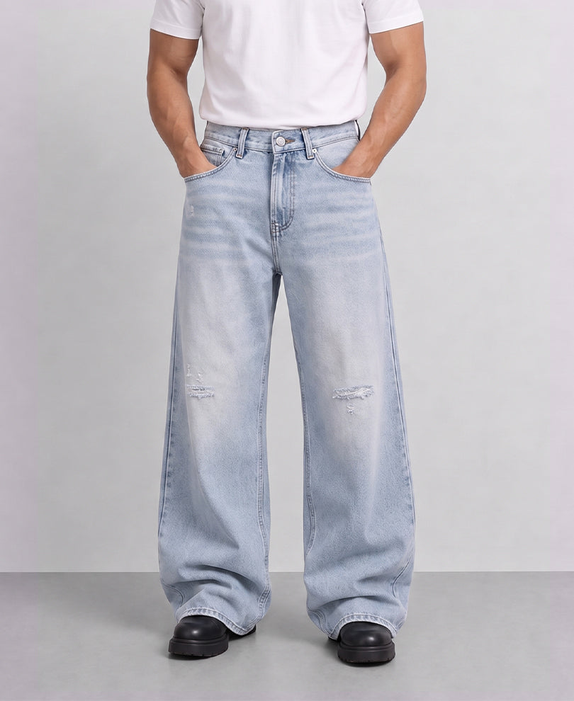 Blue Distressed Baggy Jeans