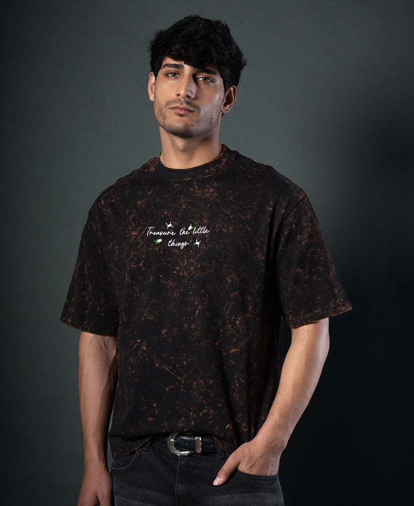 Dark Brown Floral Embroidery T-Shirt.
