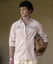 Beige Seersucker Printed Stripe Shirt