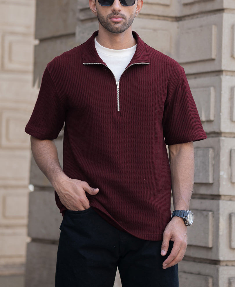 Wine Oversized Half Sleeves T-Shirt.