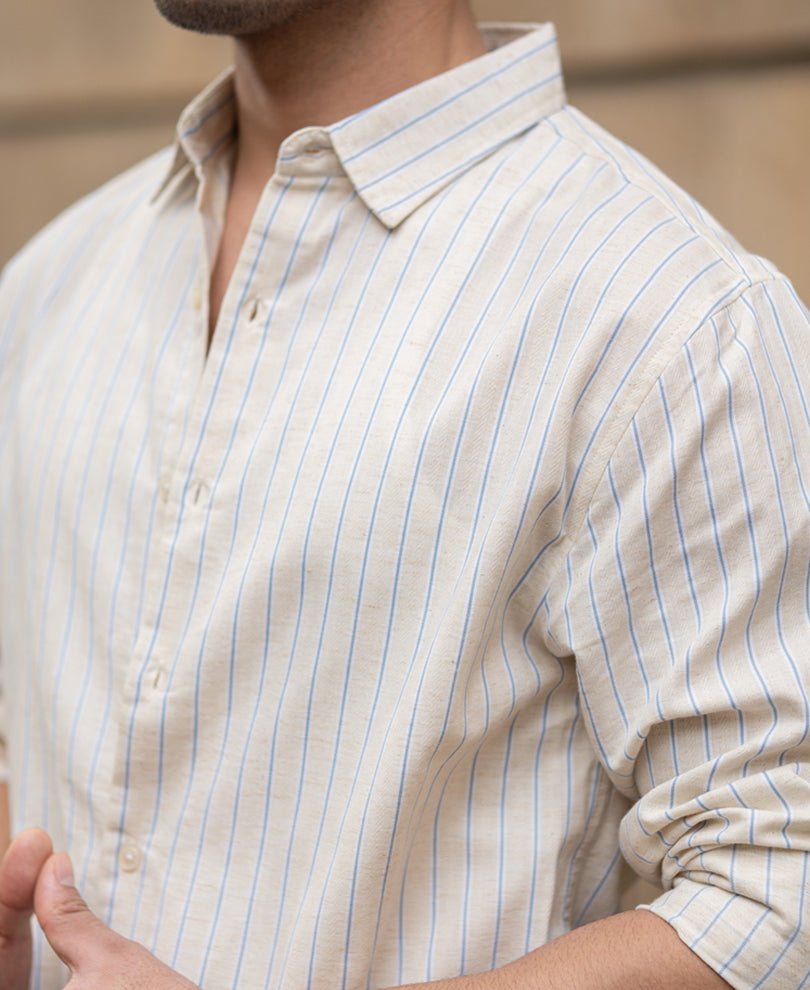 Blue & Beige Linen Stripe Shirt.