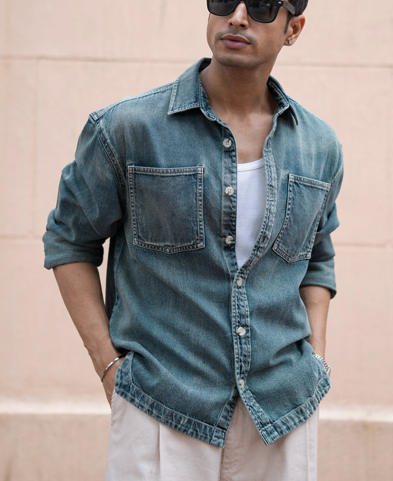 Mid Blue Sprayed Denim Shirt
