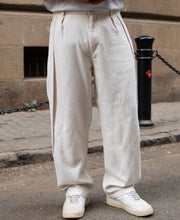 Light Beige Pleated Linen Pant.