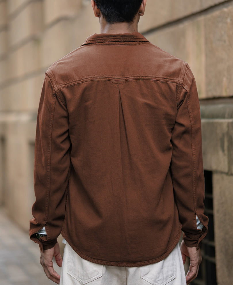 Brown Textured Cotton Overshirt.