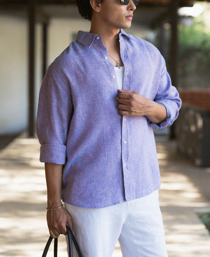 Lavender Linen Blend Structured Shirt