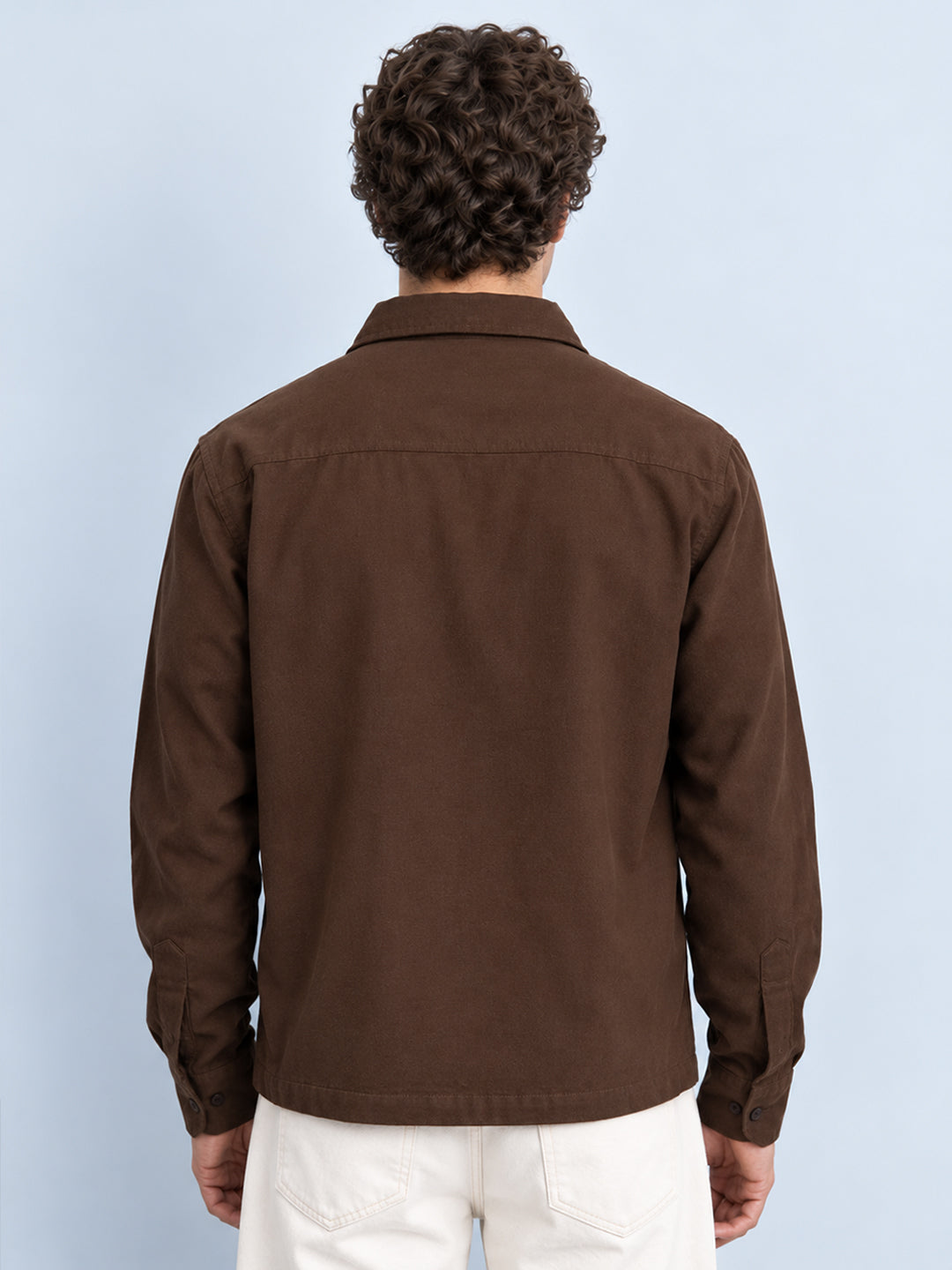 Brown Linen Blend Zipper Shirt