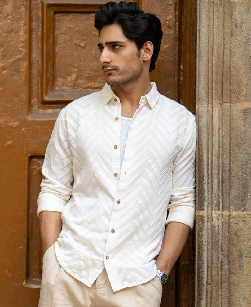 Off White Jacquard Shirt.