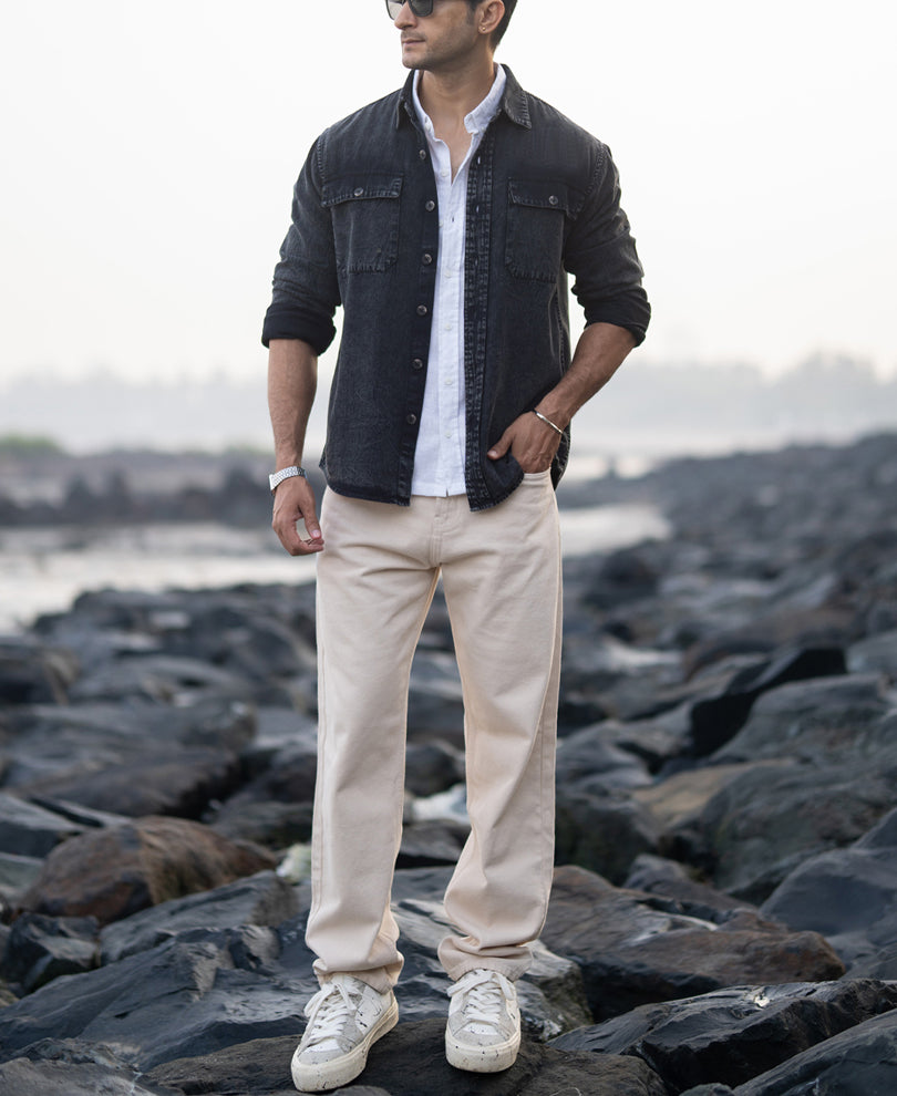 Black Charcoal Washed Denim Shirt.