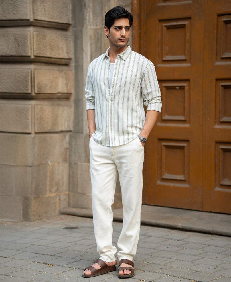 Natural & Green Broad Stripe Shirt.