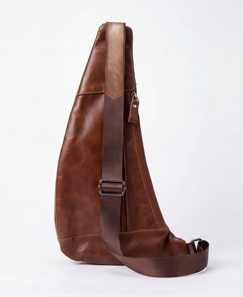 Tan Brown Multipockets Leather Bag