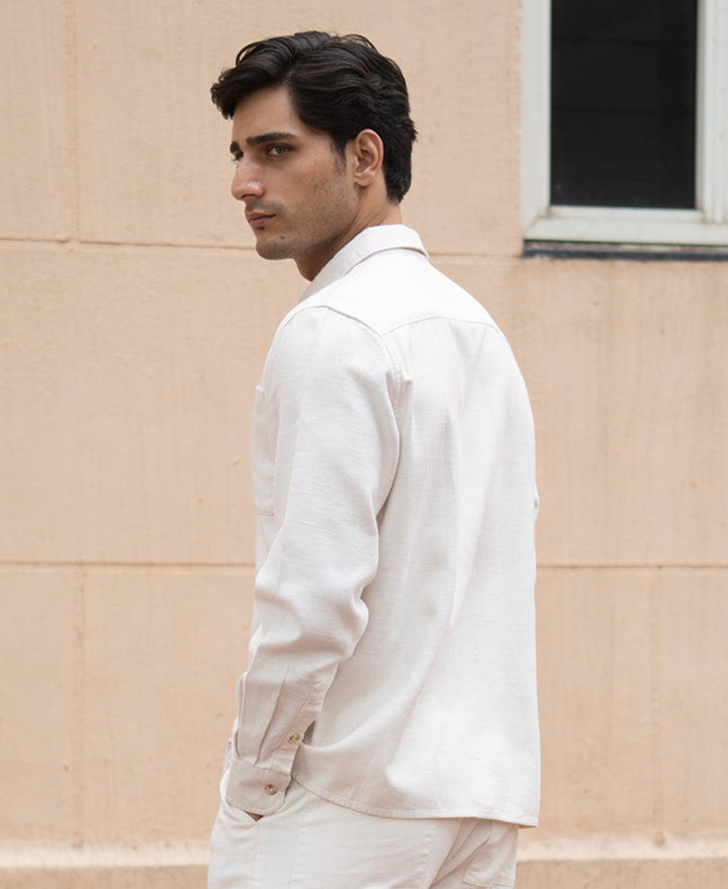 Beige Linen Structured Co-Ord Set.