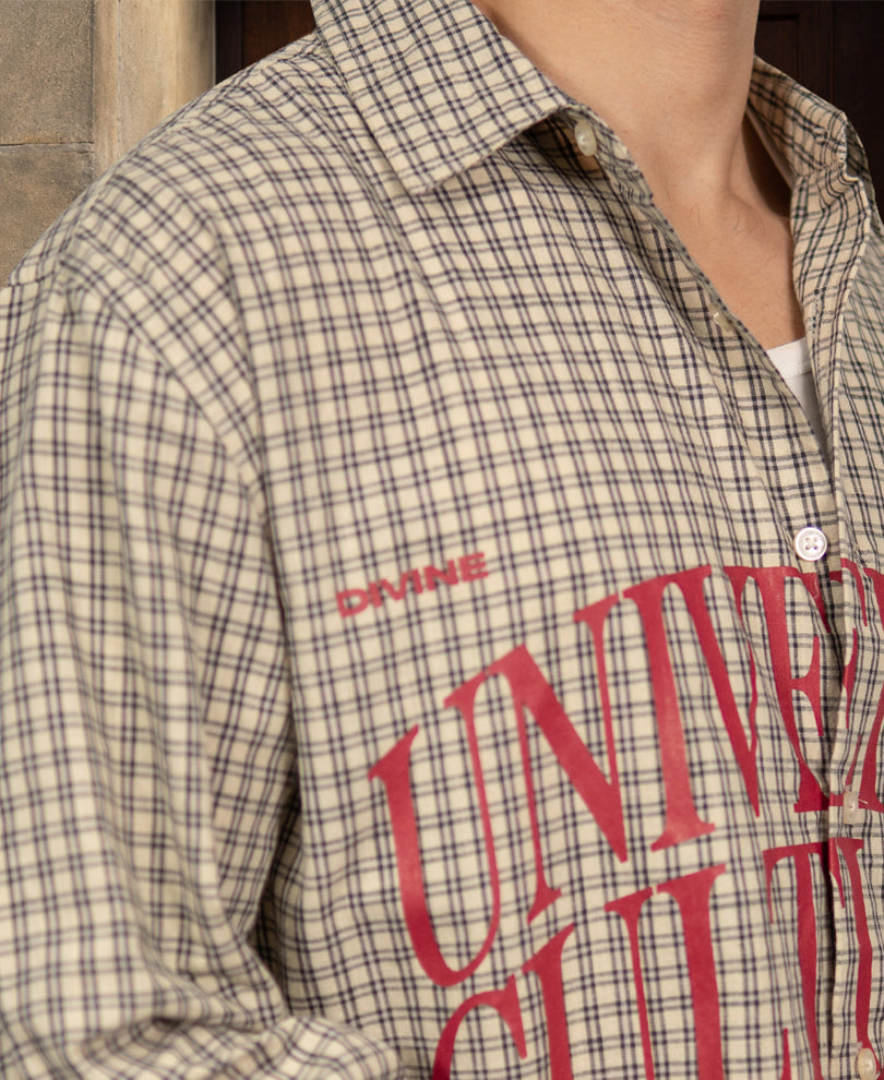 Beige Checks Printed Shirt 100% Cotton