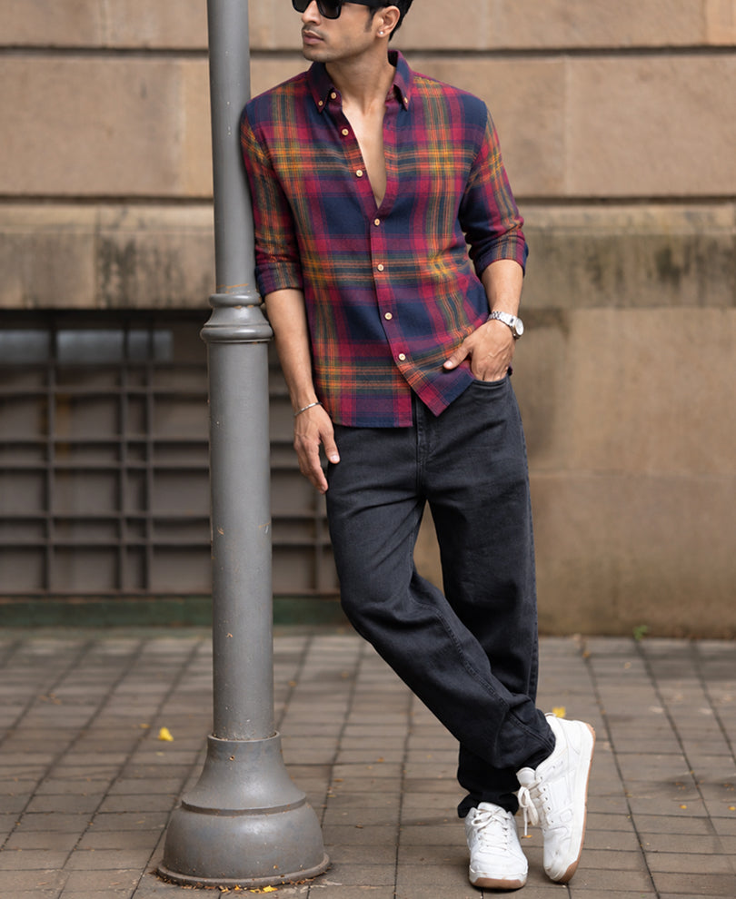 Multicolour Twill Checks Buttondown Shirt