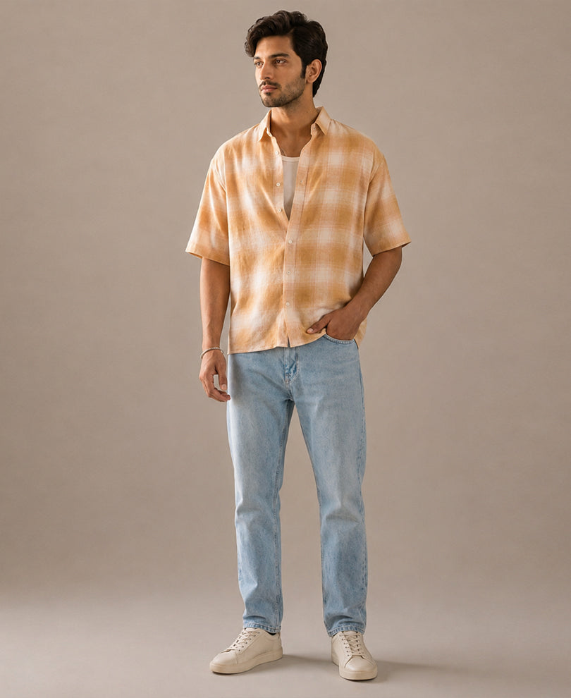 Beige Structured Checks Shirt