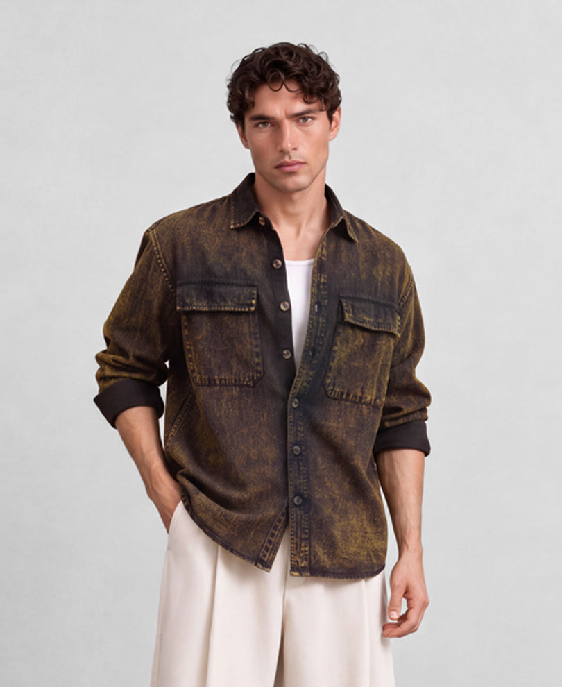 Dark Brown Washed Denim Overshirt