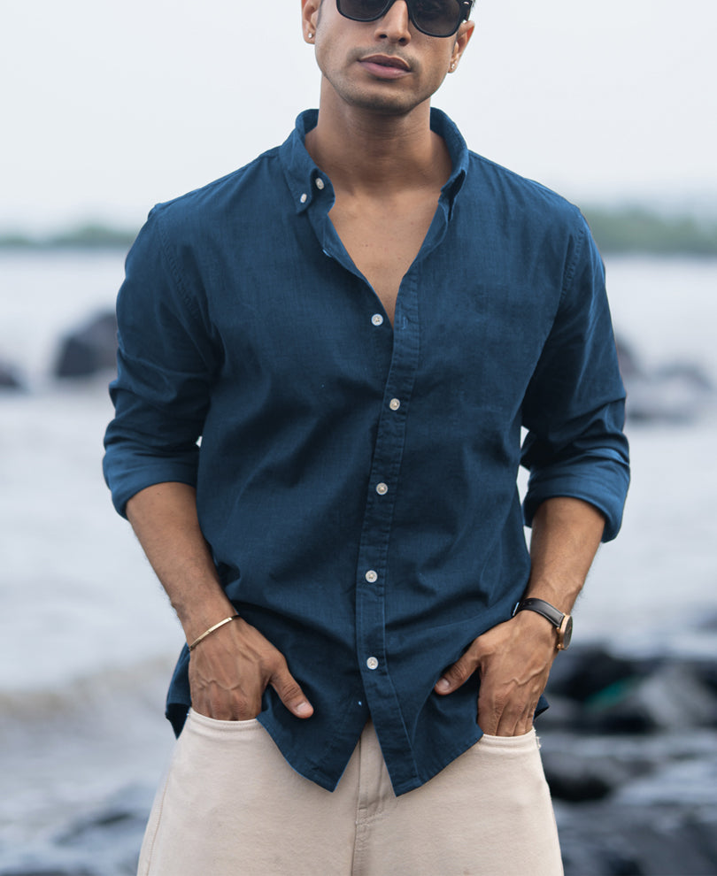Moonlight Blue Linen Blend Shirt.