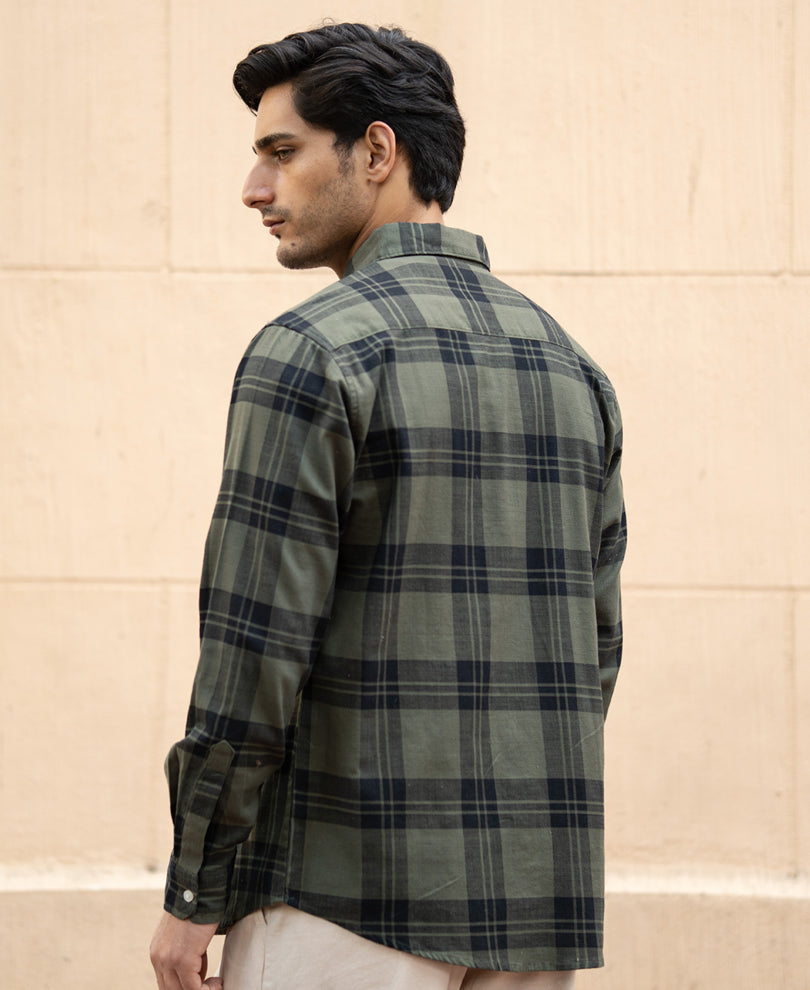 Olive Structured Checks Shirt.
