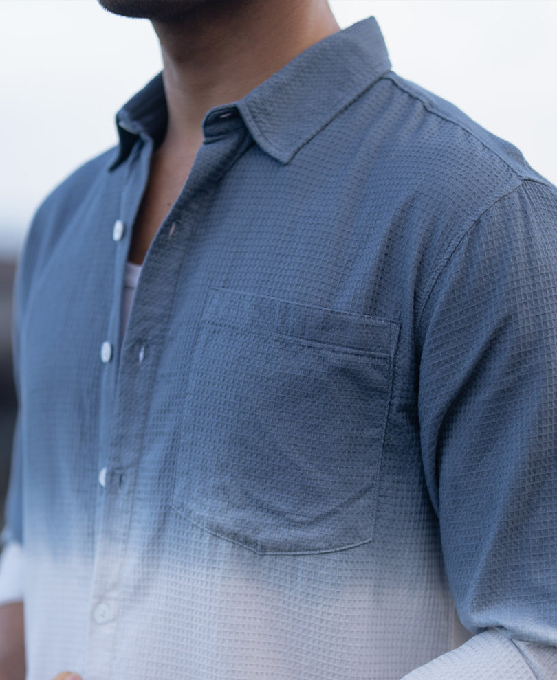 Blue Structured Ombre Shirt.
