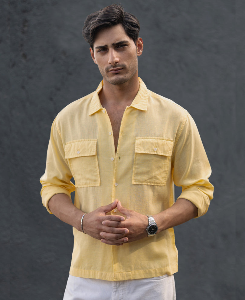 Yellow Linen Double Pocket Shirt.