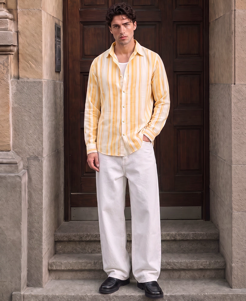 Yellow Linen Lightweight Stripe Shirt