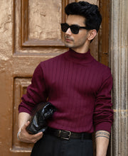 Wine High Neck Cotton Sweater 100% Cotton
