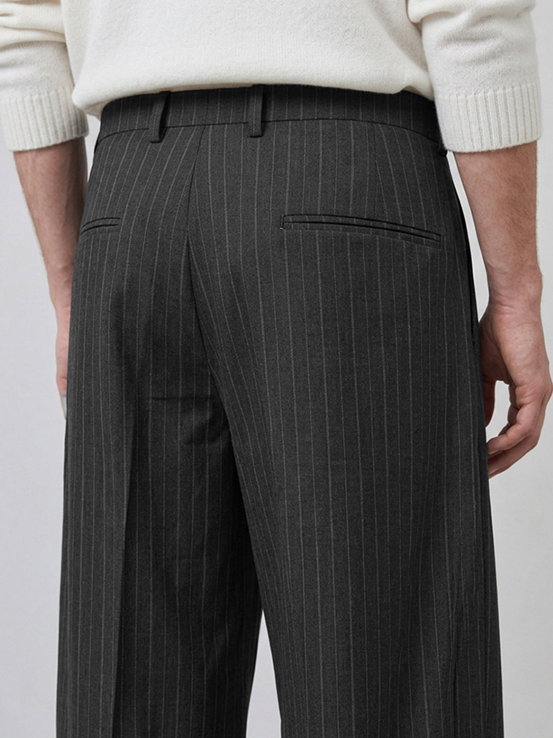 Grey Striped Pleated Korean Pants