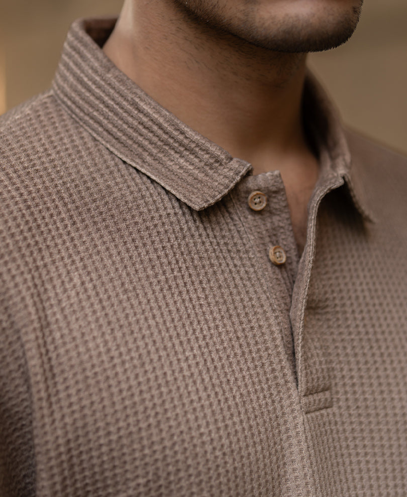 Dark Beige Sprayed Polo T-Shirt.