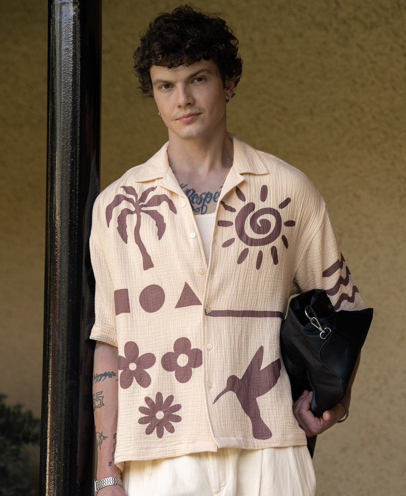 Beige Structure Print Shirt