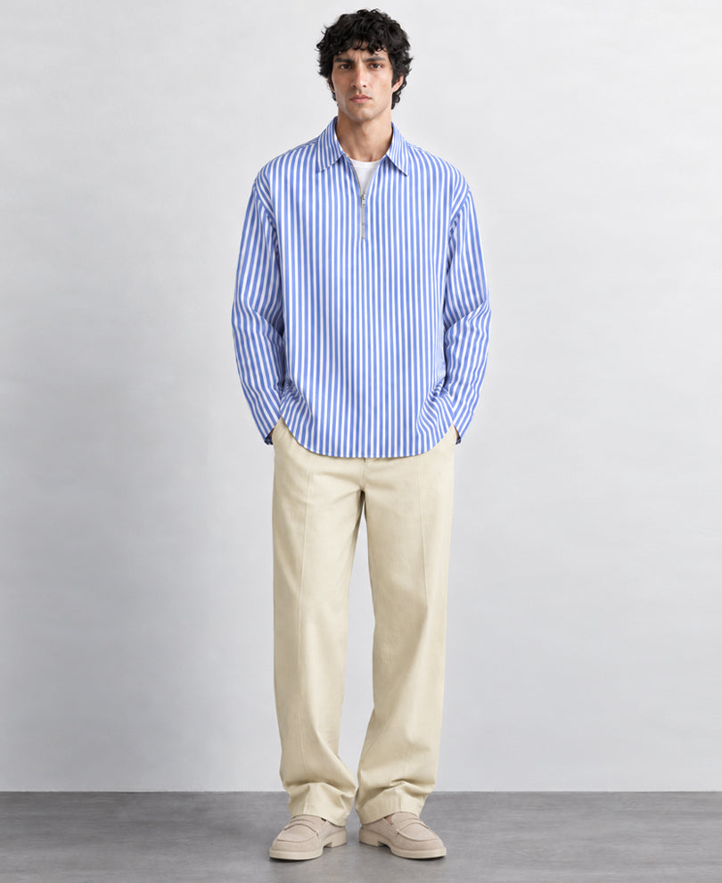 Blue Stripe Zipper Kurta Shirt