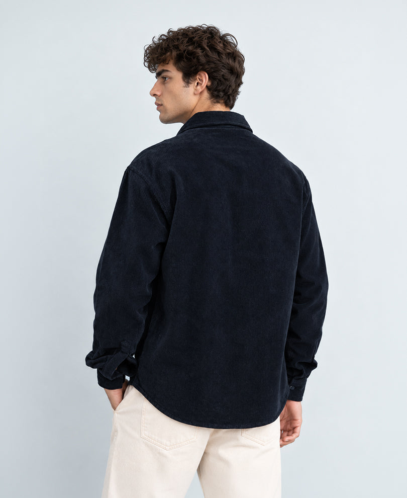 Navy Printed Corduroy Shirt