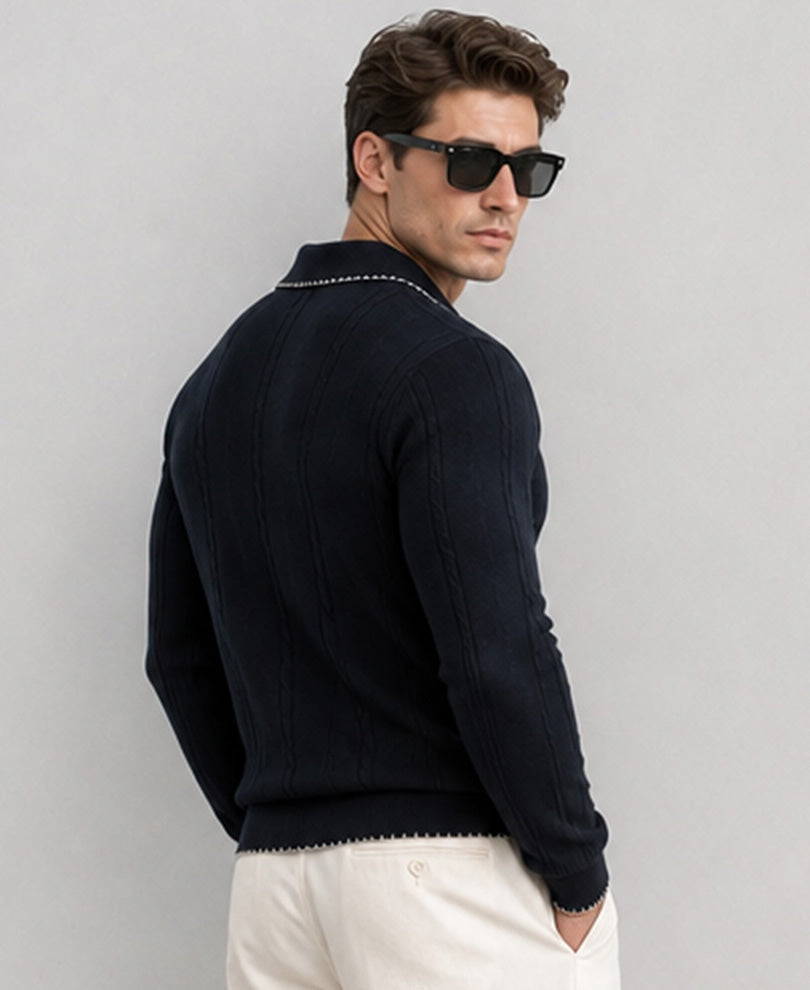 Navy Cable Knit T-Shirt 100% Cotton