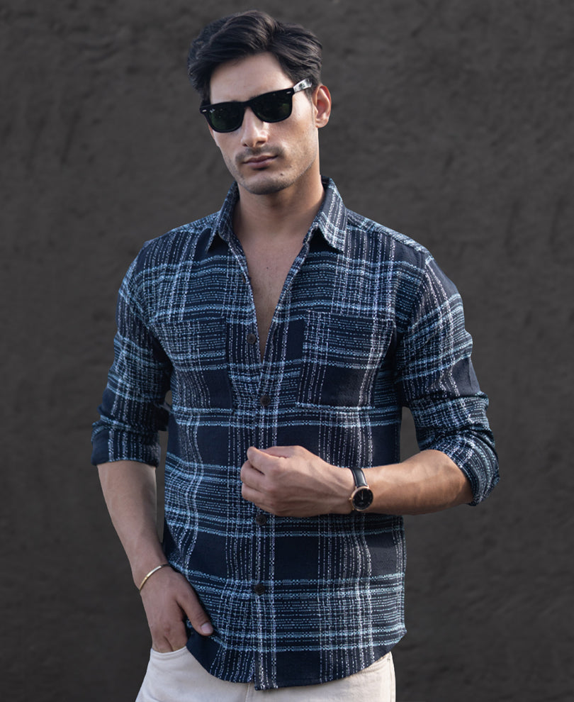 Dark Navy Structured Checks Shirt.