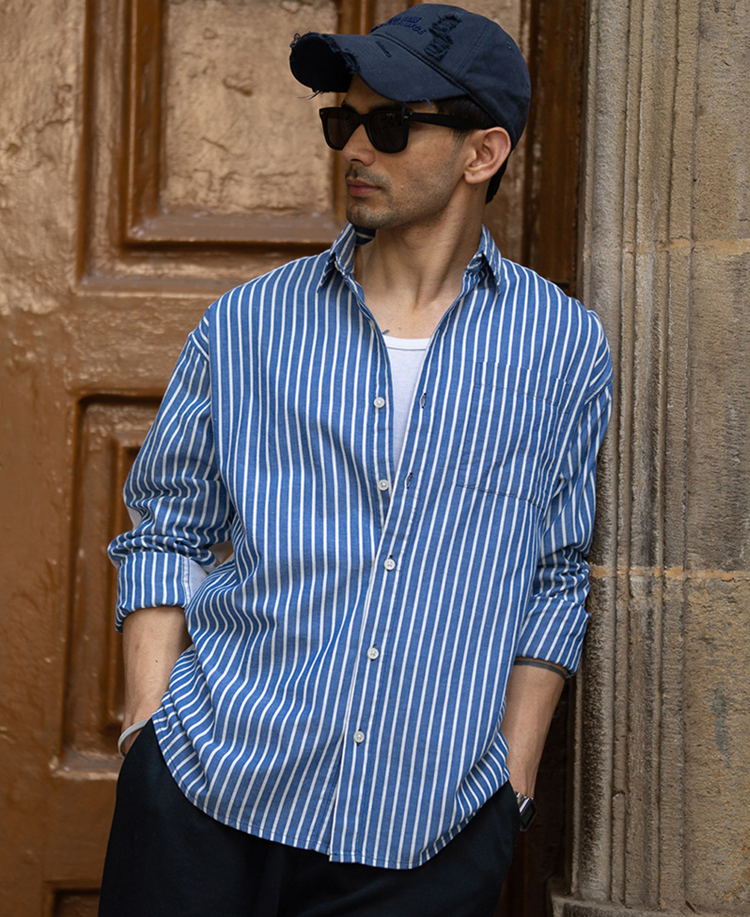 Blue Stripe Shirt With Contrast Back 100% Cotton