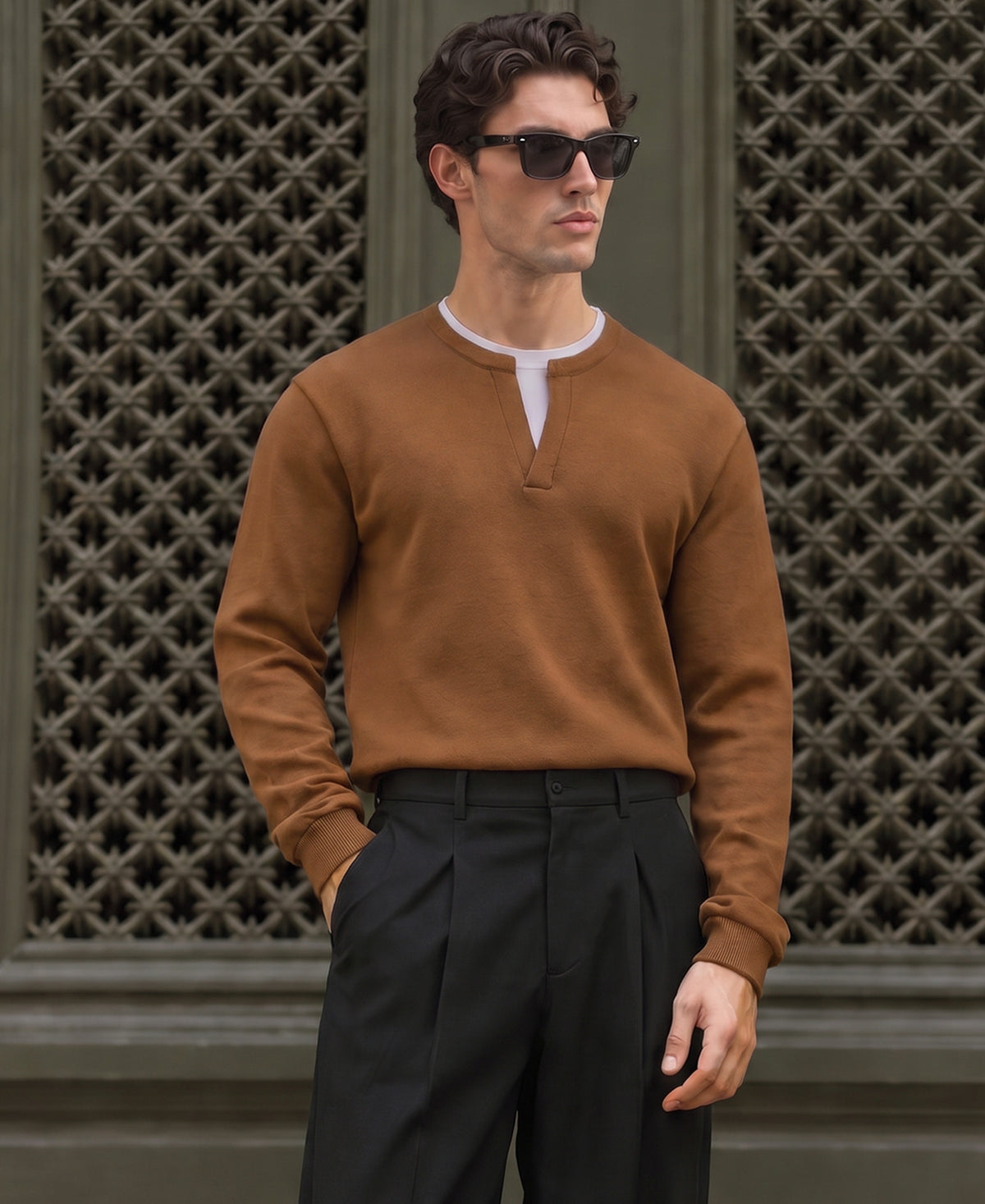 Brown Contract Double Neck T-Shirt 100% Cotton