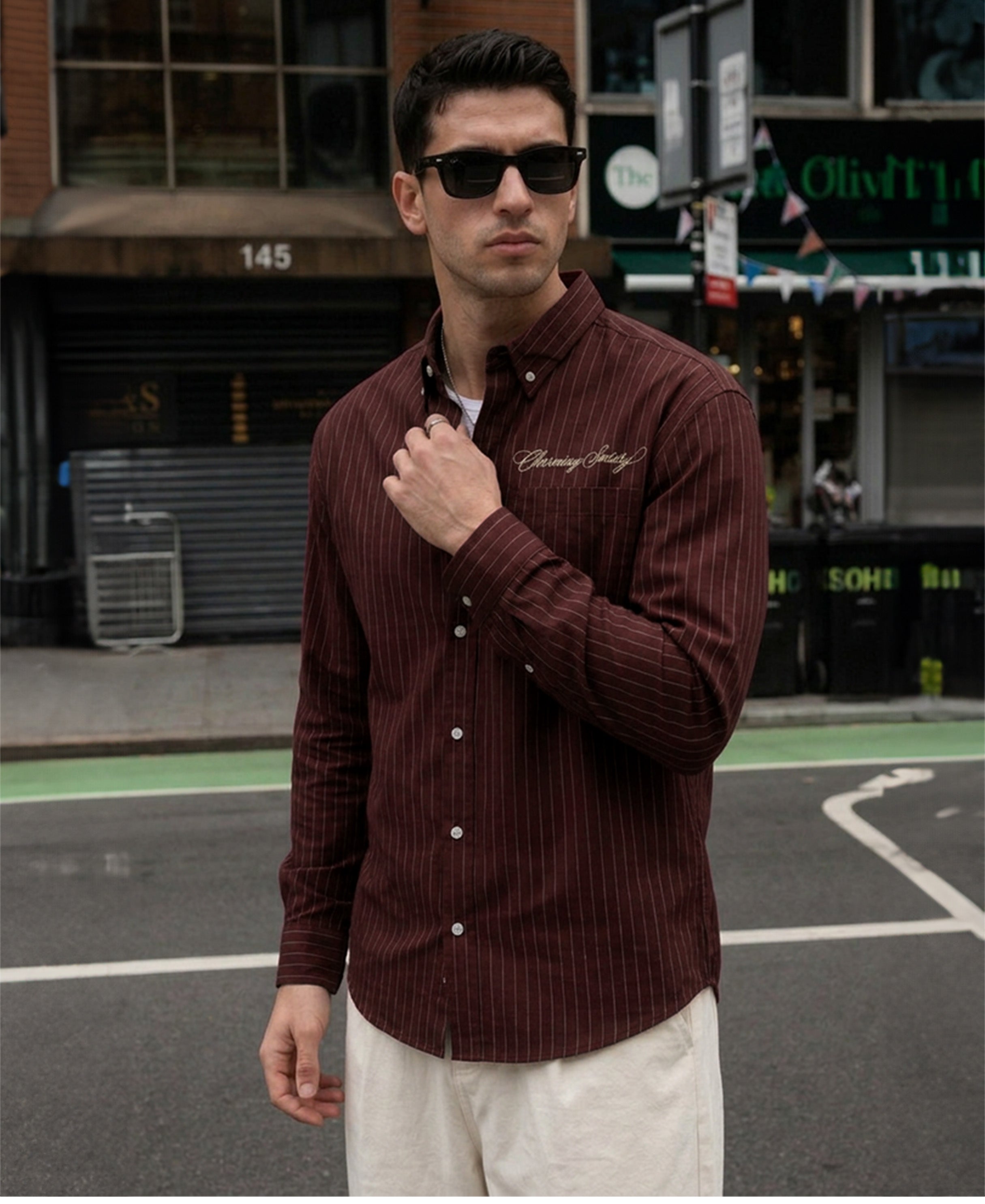 Maroon Oxford Stripe Buttondown Shirt 100% Cotton