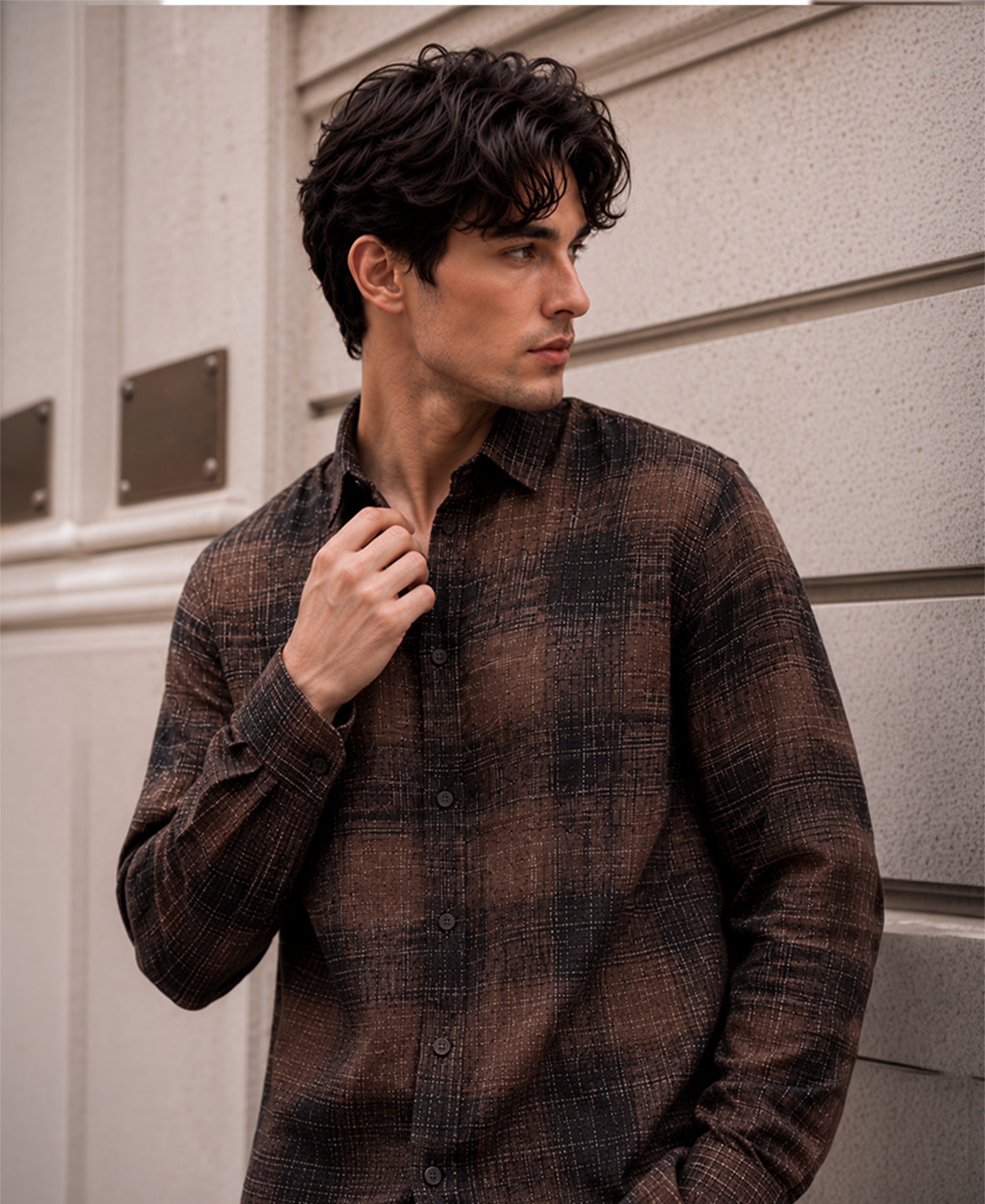 Brown Strucuted Checks Shirt