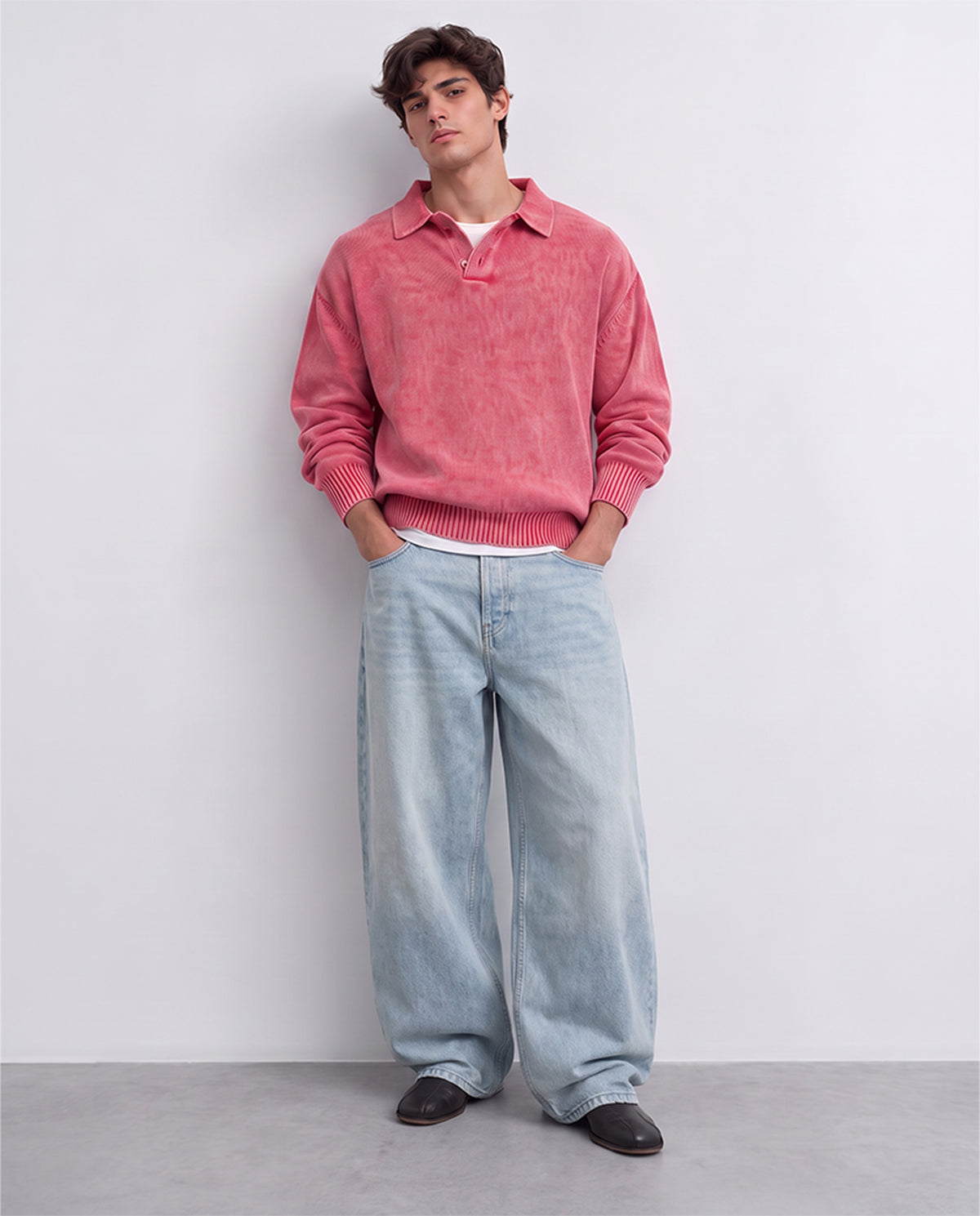 Pink Structured Polo Sweater