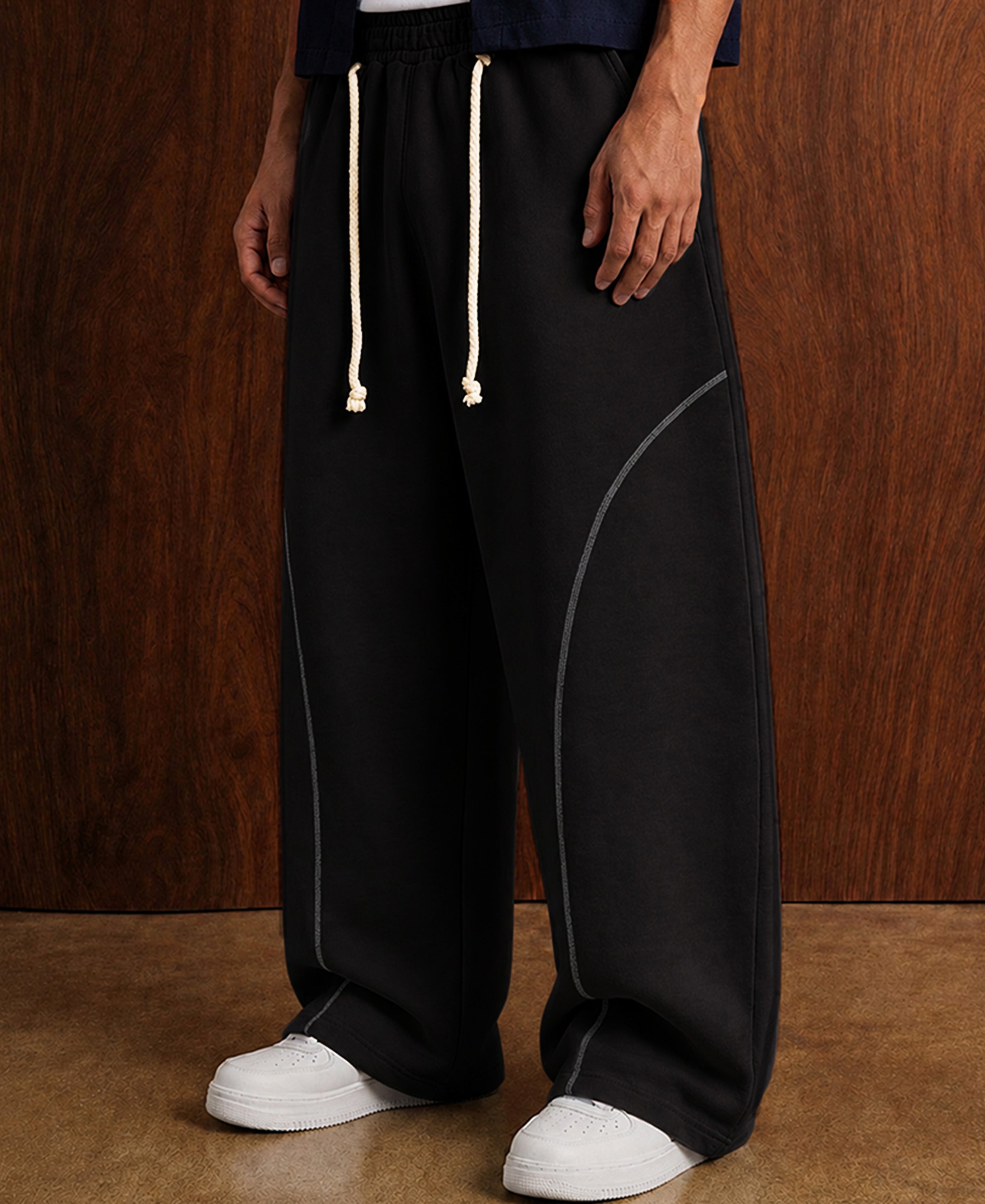 Black Paneled Baggy Trackpant