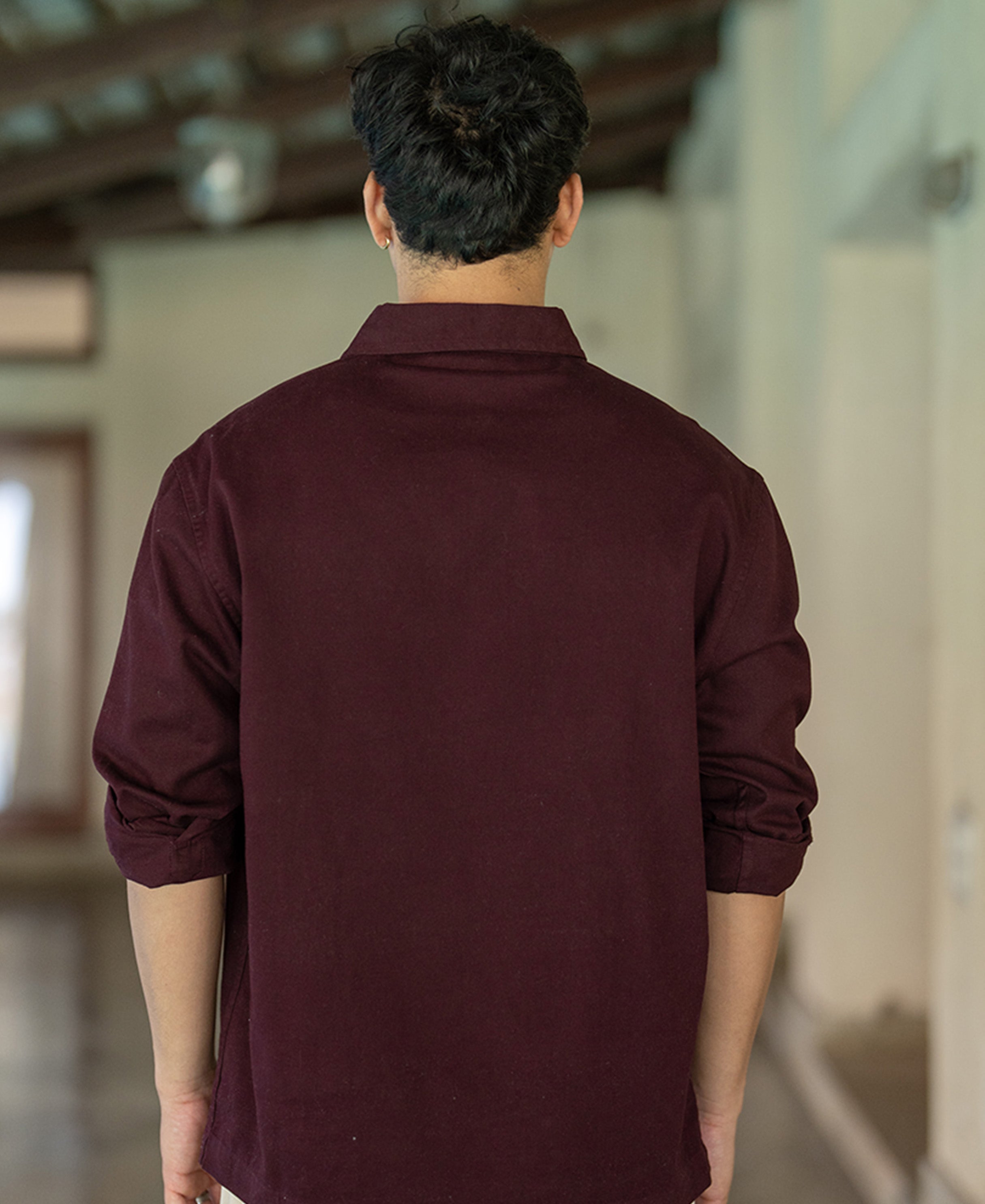 Wine Embroidered Zipper Shirt 100% Cotton