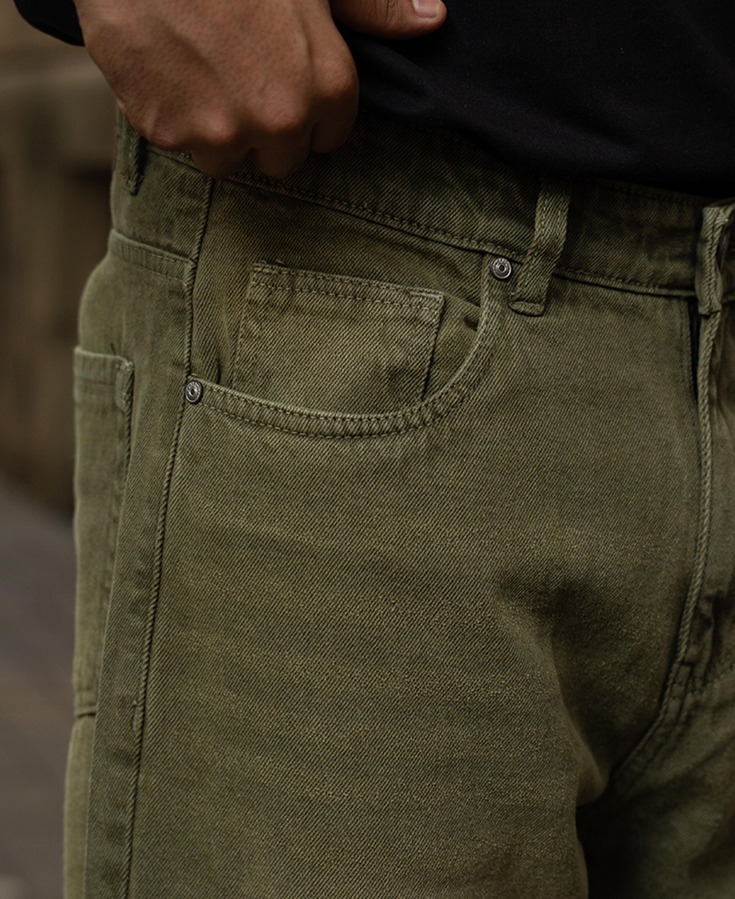 Olive Washed Baggy Jeans