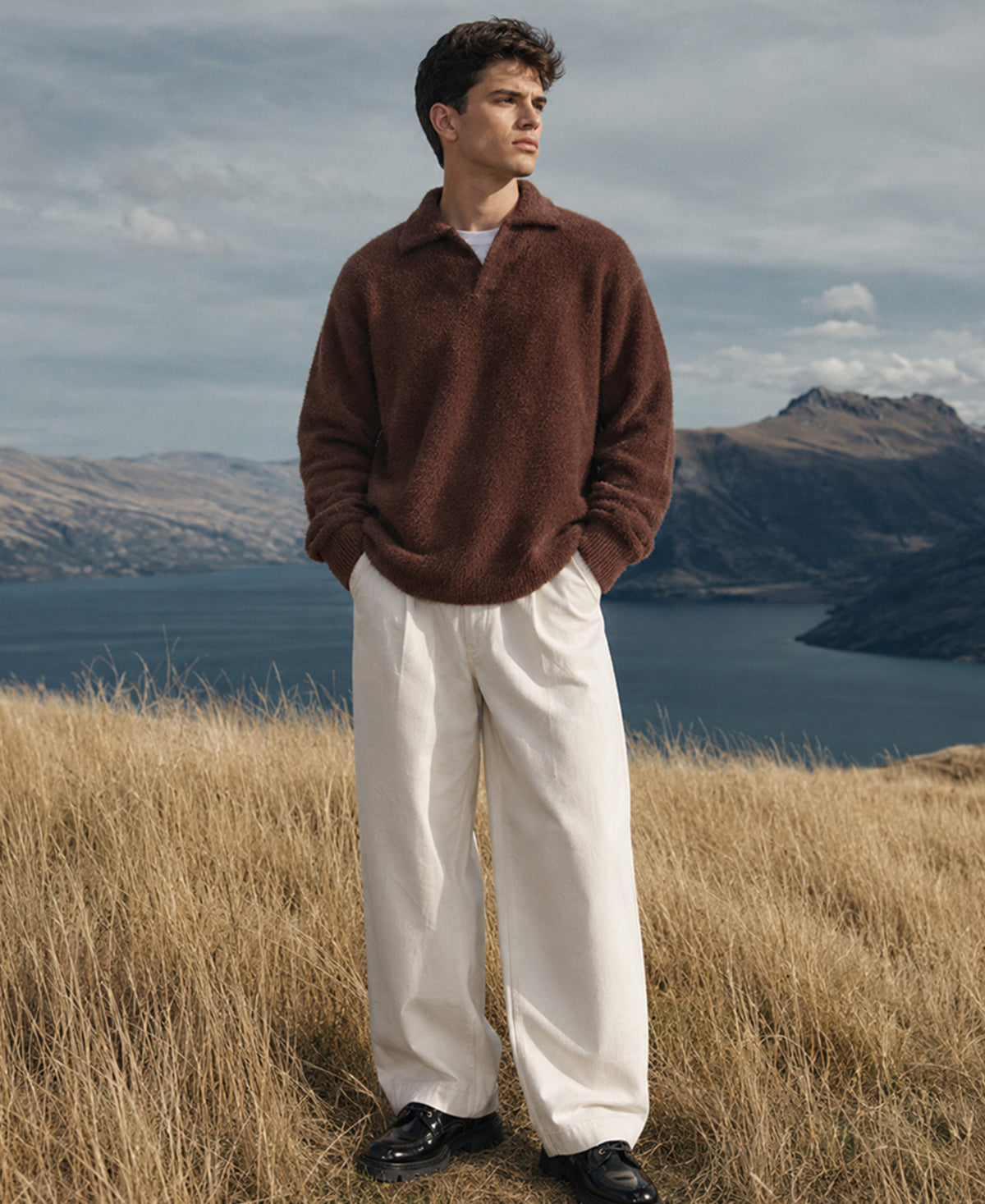 Brown Fuzzy Polo Neck Sweater