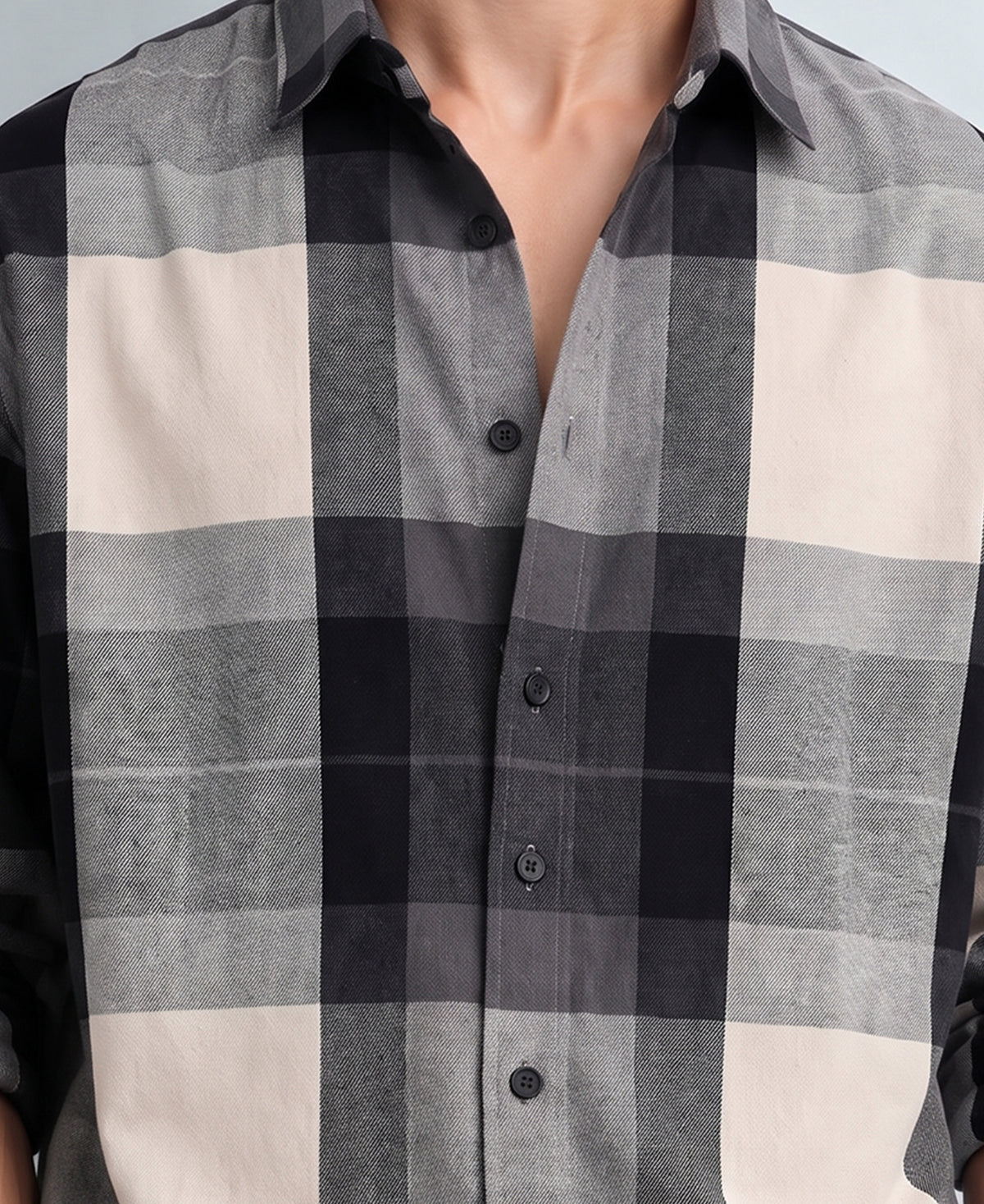 Grey Macro Flannel Checks Shirt 100% Cotton